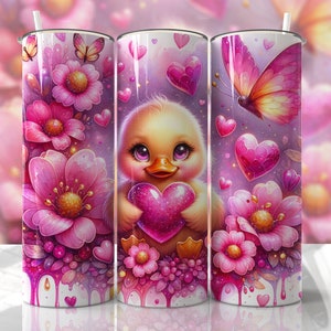 VALENTINE&#39;S DAY Tumbler Wrap - Cute Duckling - 20oz Skinny Seamless Tumbler Wrap PNG - Sublimation Tumbler Template - EmmePrintCo