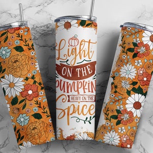 Lustige Kürbis Gewürz Herbst Tumbler Wrap PNG Floral Nahtlose Sublimation Designs Downloads - Skinny 20 Unze
