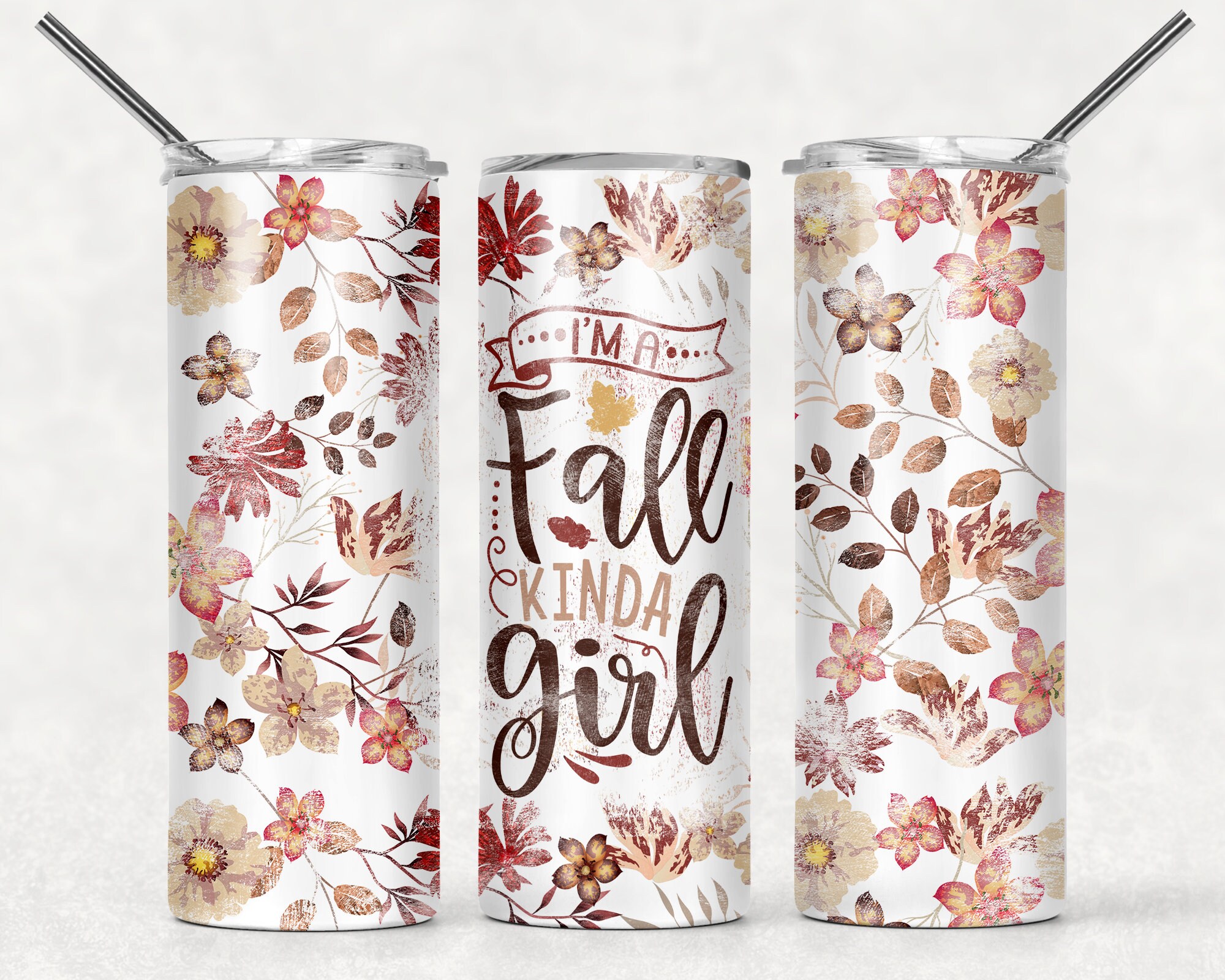 Fall Tumbler Wrap PNG Floral Seamless Sublimation Designs Downloads ...