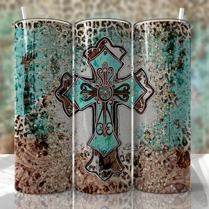 Western Tumbler Wrap PNG Design Cowgirl Jesus Cross Religious Seamless Country Sublimation Designs Downloads - Skinny 20oz - PNG