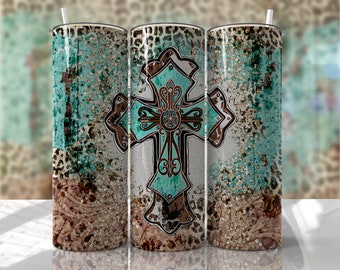 Western Cowgirl Cross Tumbler Wrap – Religious 20oz Skinny Tumbler PNG (Digital Download)