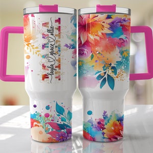 MAMA add Kids Names Bright Colors Floral Mom 40oz Quencher Tumbler Wrap -  Seamless PNG Tumbler Design Sublimation Designs Downloads - PNG
