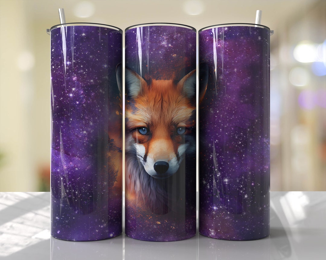 Fox Tumbler Wrap PNG Tumbler Design Purple Galaxy Seamless Sublimation