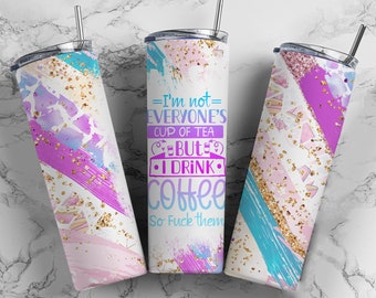 Funny Coffee Quote Tumbler Wrap PNG Cuss R18 Sweary Seamless Sublimation Designs Downloads - Skinny 20oz