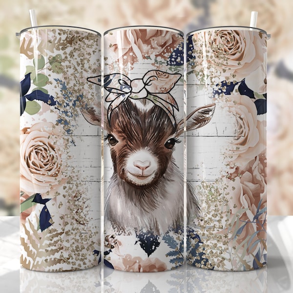 Funny Goat Tumbler Wrap Floral Seamless Tumbler Design Sublimation - Skinny 20oz - PNG