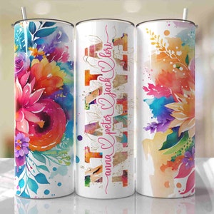 NANA Split Adicionar nomes de crianças Brilhante Tumbler Wrap Rosa e Azul Floral Designs Seamless Sublimation Designs Downloads - Skinny 20oz - PNG