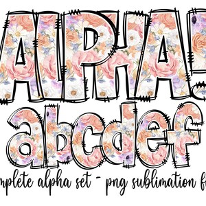 Alpha Set Bright Summer Spring Floral - Letters Pack - Clipart Alphabet - Doodle Letters Hand Drawn - Numbers Bundle for Sublimation