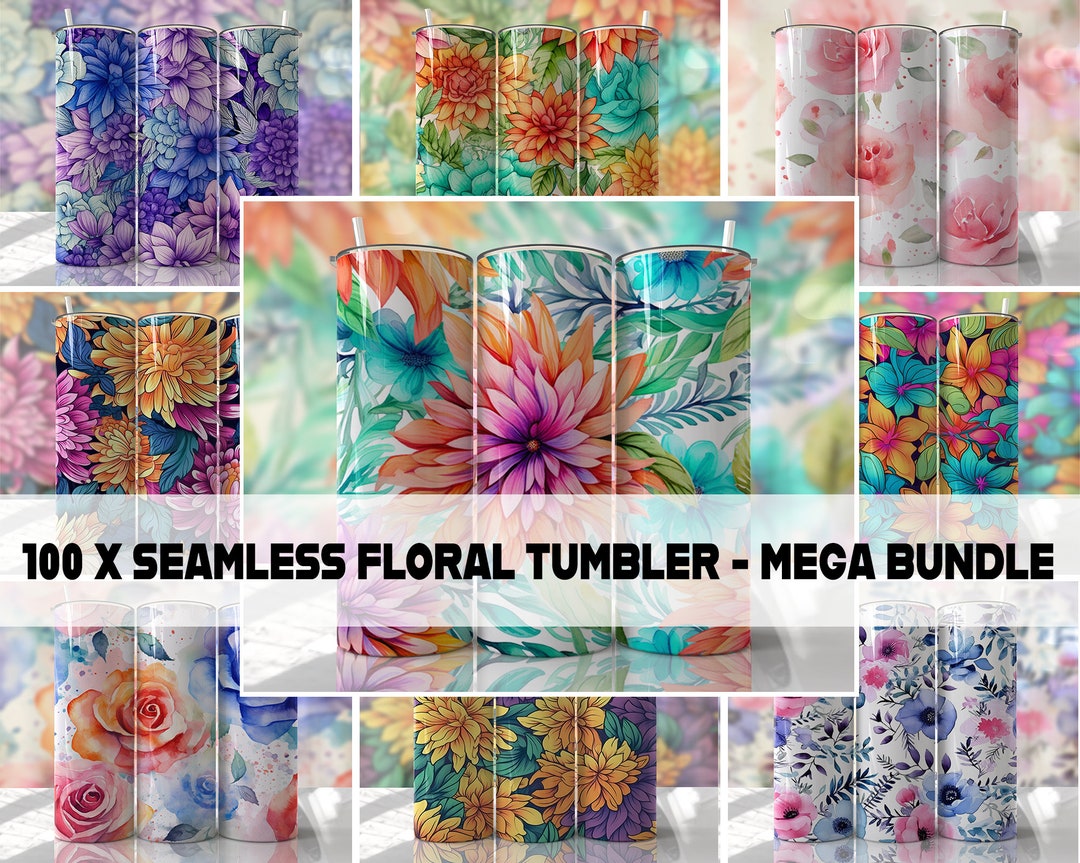 Watercolor Floral Tumbler Wrap Bundle PNG Seamless Tumbler Drive ...