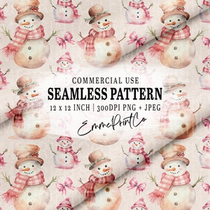 SEAMLESS Pattern Vintage Pink - Snowman - Design Downloads PNG - JPEG Digital File Download - Fabric Sublimation Tumblers EmmePrintCo