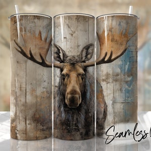 Moose Tumbler Wrap Seamless Grungy Rustic Tumbler Hunting Template para Homens Sublimação Designs Downloads - Skinny 20oz Design