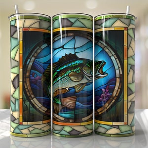 Largemouth Bass Fish Stained Glass Tumbler Wrap PNG Tumbler Design Sublimation Designs Downloads - Skinny 20oz - PNG - 2023