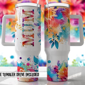 MUM Helle Farben Blumen Mom 40 Unzen Quencher Tumbler Wrap - Nahtlose PNG Tumbler Design Sublimation Designs Downloads - PNG