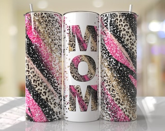 MOM Cheetah Print Tumbler rosa Design Festa della mamma Design a sublimazione senza soluzione di continuità Download - Skinny 20oz - PNG 2022