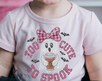 Faux Embroidery DTF File Halloween PNG - Too Cute to Spook -  Halloween Sublimation  Ghost Girl - Cute - Design Download - DTF - Shirts
