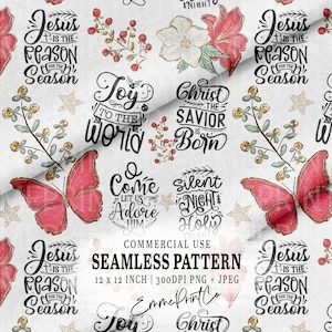 SEAMLESS Pattern Christmas Quotes - Jesus Religious - Design Downloads PNG - JPEG Digital File - Fabric Sublimation EmmePrintCo