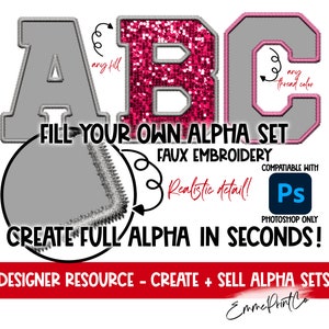 Faux Embroidery Fill Your Own Letters - Alpha Alphabet Outline Commercial Use Clipart for Digital Designers - Sell Digital Files Photoshop