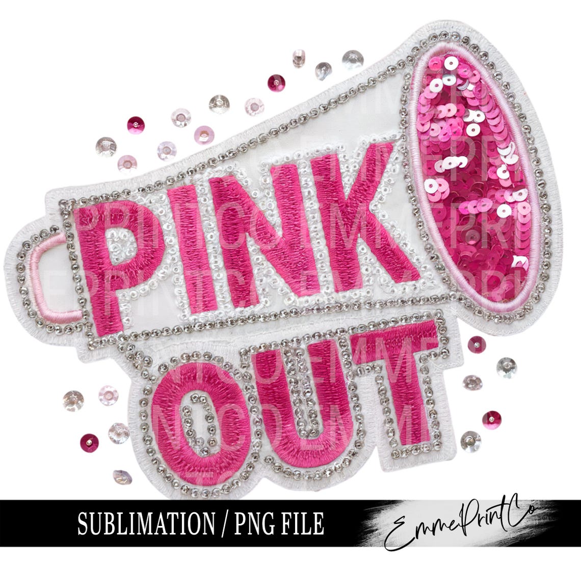 Cheer Pink Out Ribbon Sublimation Design Football Faux Embroidery ...