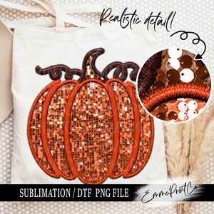 Faux Embroidery Pumpkin Fall - Thanksgiving - Sequins Glitter Sublimation Design Download PNG - DTF  Download - Shirts  EmmePrintCo
