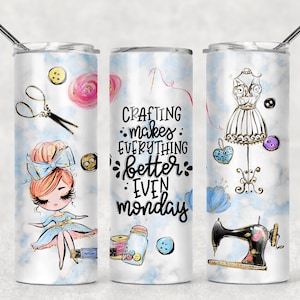 Funny Monday Crafting Makes Everything Better Red Hair Woman Sublimation Designs Downloads - Skinny Tumbler 20oz Design - PNG 2020