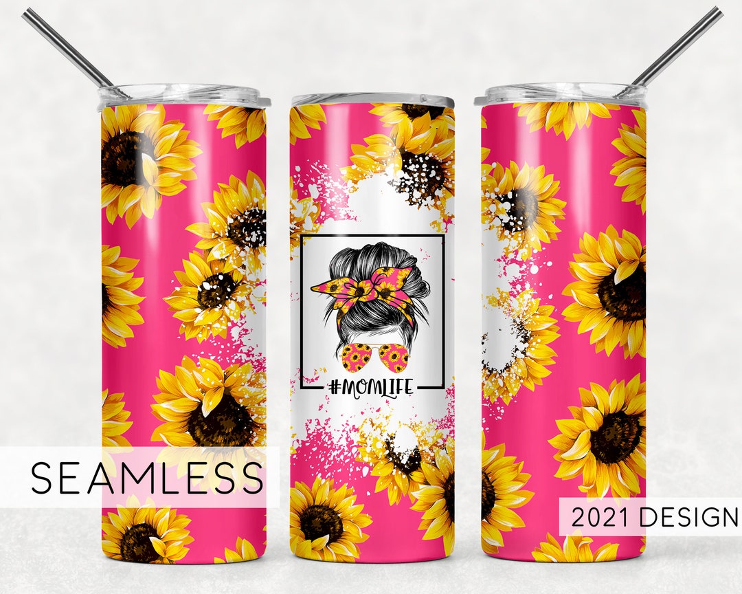 Mom Life Pink Sunflowers Mom Bun Hair Funny Seamless Sublimation ...