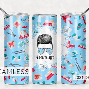 Dentysta Dentysta Życie Włosy Okulary przeciwsłoneczne Bezszwowe Wzory Sublimacji Pobieranie - Skinny Tumbler 20oz Design - PNG 2021