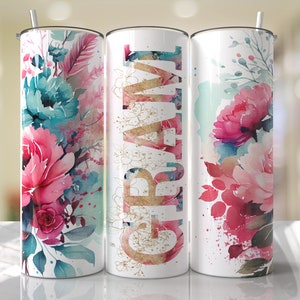 Hot Pink Aqua GRAM Tumbler Wrap Sublimation Tumbler Designs Add Your Own Text Seamless Downloads - Skinny Tumbler 20oz Design - PNG