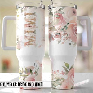 Floral MIMI Mother&#39;s Day 40oz Quencher Tumbler Wrap -  Seamless PNG Tumbler Design Sublimation Designs Downloads - PNG