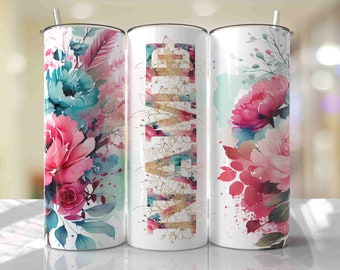 ALPHA Included! Add Your Own Name Pink Blue Gold Floral Sublimation Tumbler Seamless Sublimation Designs Downloads - Tumbler Wrap 20oz - PNG