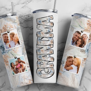 Envoltura de vaso GRANDMA PNG Floral azul para fotos Diseño de vaso Agregar imágenes Diseños de sublimación de país sin costuras Descargas 20 oz