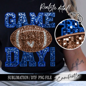 Faux Embroidery Blue - Football Game Day - Sequins Glitter Sublimation Design Download PNG - DTF  Download - Shirts  EmmePrintCo