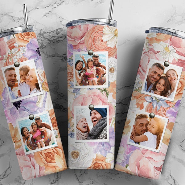 Floral Print Tumbler Wrap for Photos PNG Tumbler Design Add Pictures Seamless Flowers Sublimation Designs Downloads - 20oz