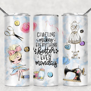 Funny Crafting Makes Everything Better Pink Hair Woman Sublimation Designs Downloads - Skinny Tumbler 20oz Design - PNG Commercial Use 2020
