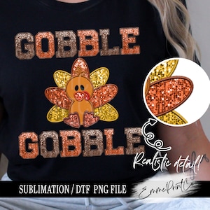 Faux Embroidery Sequins Gobble Gobble - Turkey - Sublimation Design Download PNG - DTF - Shirts Mugs EmmePrintCo
