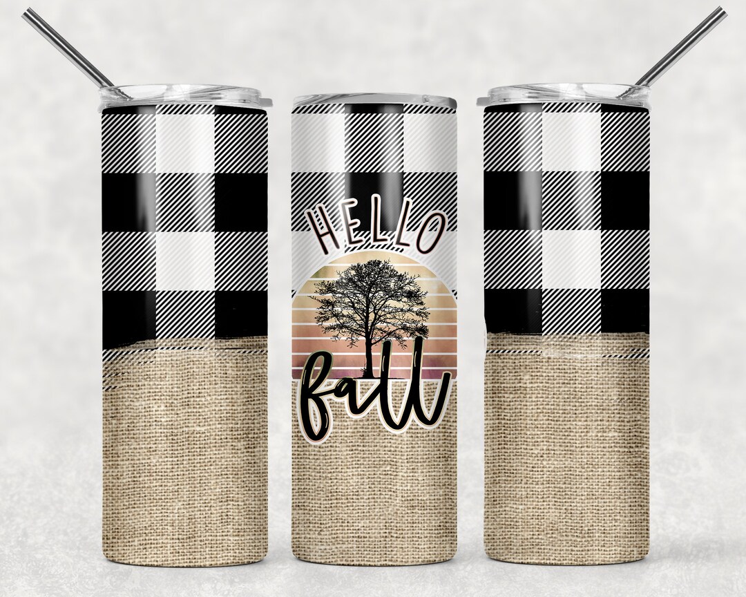 Hello Fall Plaid Burlap Sublimation Designs Downloads - Skinny Tumbler ...