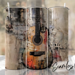 Gitaarbeker naadloze wrap muziek hobby beker sjabloon voor mannen sublimatie ontwerpen downloads - mager 20oz ontwerp