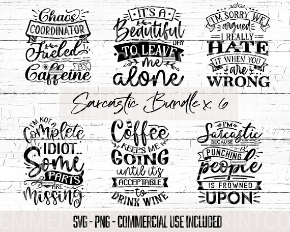 Funny Sarcastic PNG SVG Bundle - Cut Files - Sublimation Quotes - Commercial Use
