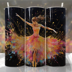 Diseños de sublimación para vasos de bailarina de ballet - Vaso delgado sin costuras con tinta de alcohol de 20 oz - PNG - EmmePrintco