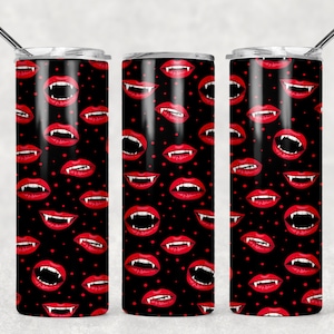 SEAMLESS Halloween Sublimation Designs Downloads - Vampire Teeth Skinny Tumbler 20oz Design - PNG Commercial Use 2020