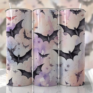 Halloween - Pastel Bat - 20oz Skinny Seamless Tumbler Wrap PNG - Sublimation Tumbler Template - EmmePrintCo