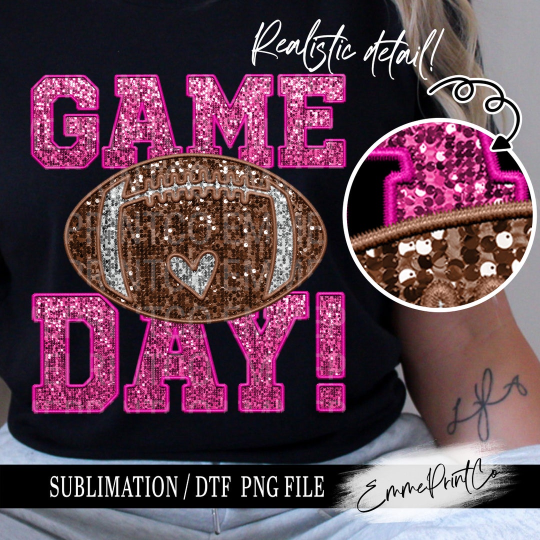 Faux Embroidery Pink Out Football Game Day Sequins Glitter Sublimation