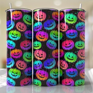 Bright Colorful Pumpkins Cute Halloween Kids Tumbler Wrap PNG Seamless Sublimation Designs Downloads - Tumbler 20oz Design - PNG