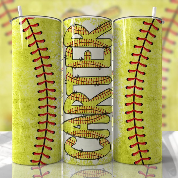 Softball Tumbler Wrap PNG Nom Doodle Alpha Tumbler Seamless Sublimation Designs Téléchargements - Skinny 20oz Design