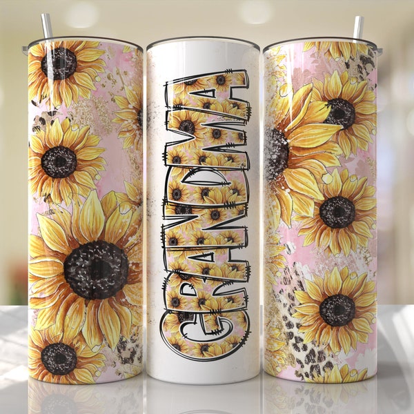 GRANDMA Tumbler Wrap PNG Pink Sunflower Cheetah Print PNG Tumbler Design Seamless Country Sublimation Designs Downloads 20oz