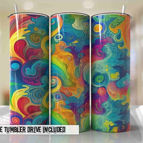 Bright Rainbow Swirl Seamless Tumbler Wrap PNG Tumbler Design Sublimation Designs Downloads - Skinny 20oz - PNG