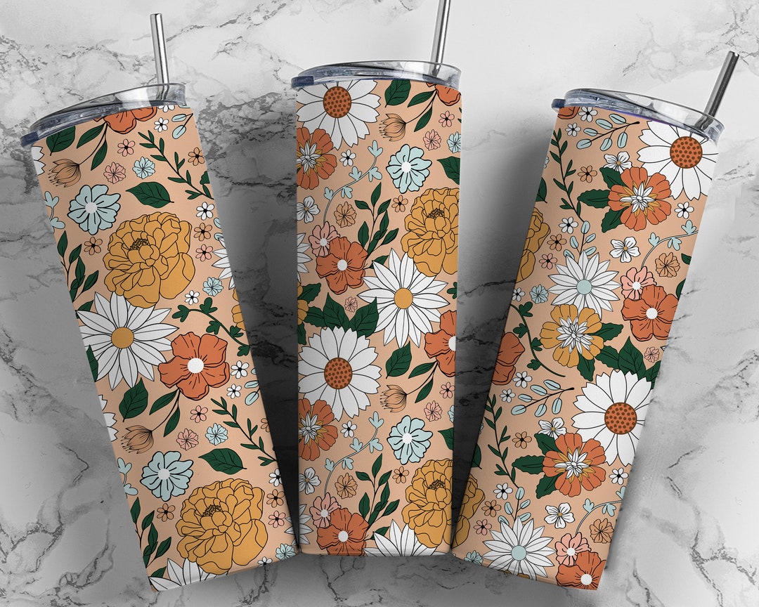 Fall Floral Tumbler Wrap PNG Seamless Sublimation Designs Downloads ...