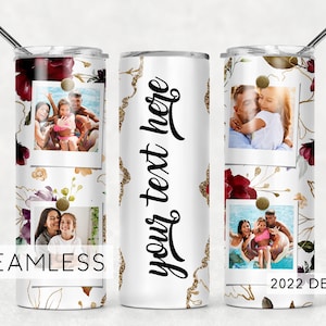 Copo de foto floral de rosa vermelha Adicionar nome sem costura para fotos Designs de sublimação Downloads - Skinny 20oz - PNG 2022