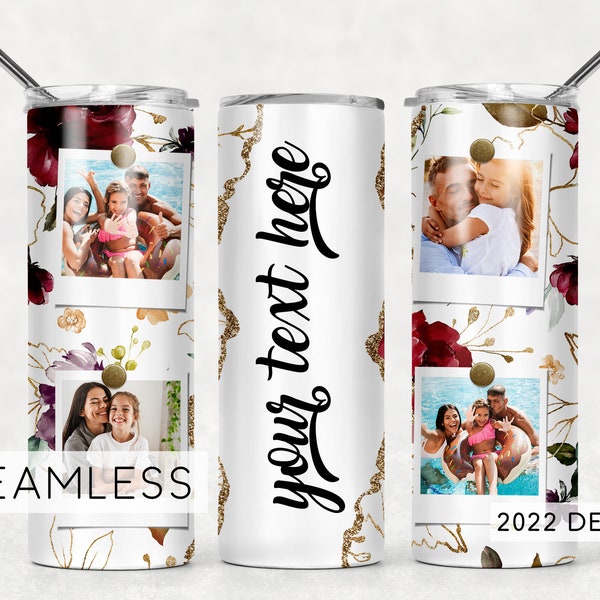 Red Rose Floral Photo Tumbler Add Name Seamless for Pictures Sublimation Designs Downloads - Skinny 20oz - PNG 2022