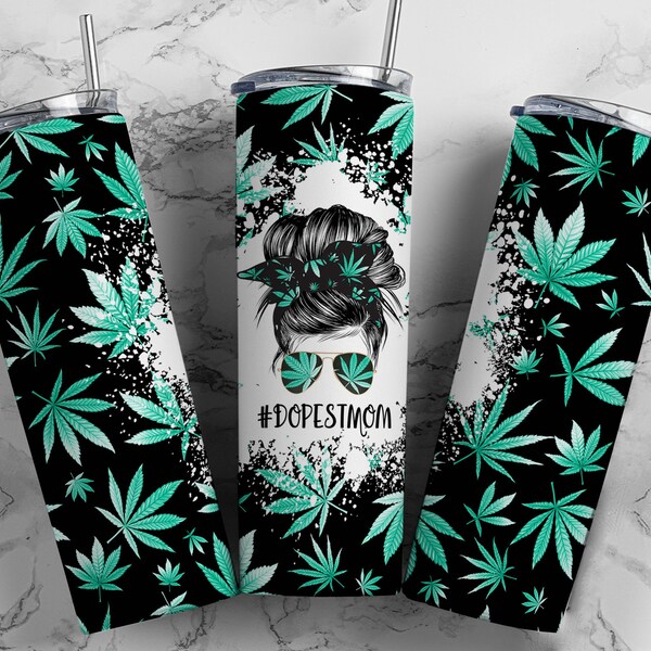 Dopest Mom Turquoise Weed Marijuana Mom Bun Hair Seamless Sublimation Designs Downloads - Skinny Tumbler 20oz Design - PNG 2022