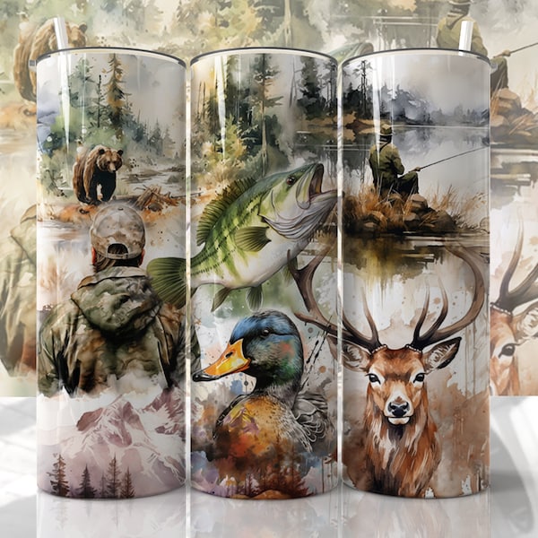 Mens - Male Hunting - 20oz Skinny Seamless Tumbler Wrap PNG - Sublimation Tumbler Template - EmmePrintCo