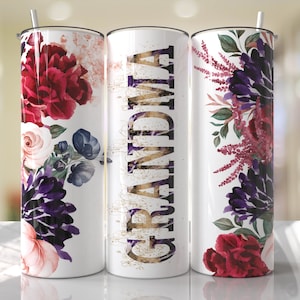 GRANDMA Tumbler Wrap PNG Vermelho Roxo Floral Tumbler Wrap Designs de Sublimação Sem Costura Downloads - Design Skinny 20oz - 2023